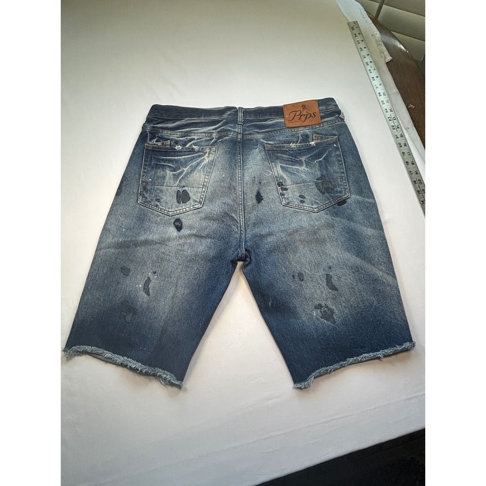 PRPS Denim Shorts Mens 36 Blue Distressed Paint Splatter Cut Off E71S37